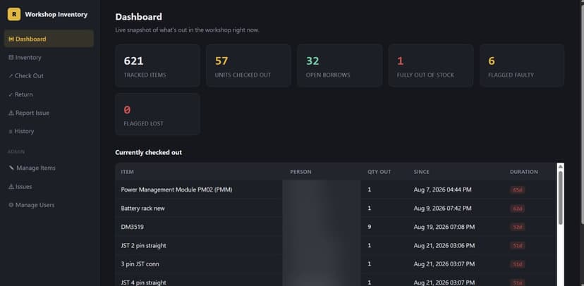 Calibur Workshop Inventory System preview